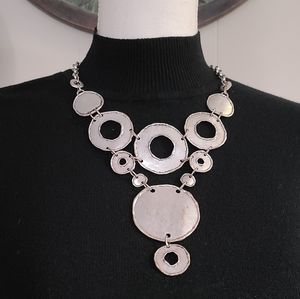 Vintage Mod Artesian Style Statement Necklace Large Circle Silver Tone 1970s